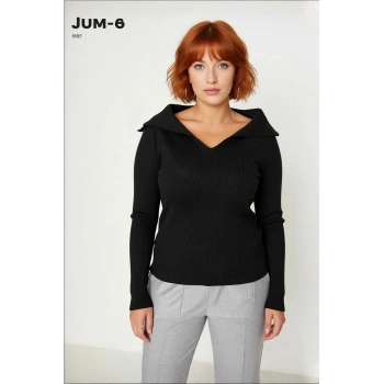 Kadın Siyah Fitilli Kayık Yaka Bodycone Triko Bluz İnce Kışlık Şıklığıyla Öne Çıkıyor Kaliteli