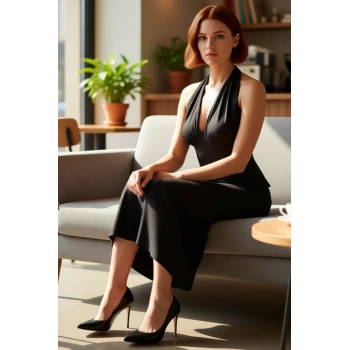 Kadın Siyah Kolsuz Maxi Abiye Elbise Boyundan Bağlama Detayıyla Şık Ve Modern Görünüm Sunar