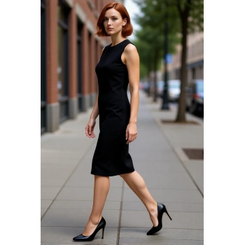 Kadın Siyah Kolsuz Midi Triko Shift Kalıp Elbise İnce Yapısıyla Gün Boyu Şıklık ve Konfor Sunar