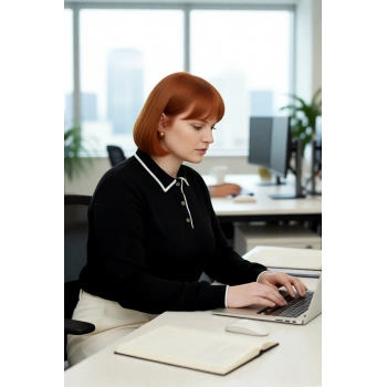 Kadın Siyah Polo Yaka Triko Kazak Regular Kalıp Uzun Kollu Orta Kalınlık Kışlık Günlük Şıklık