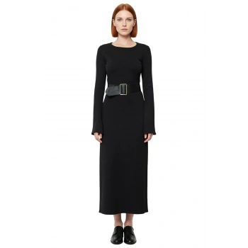 Kadın Siyah Triko Maxi Elbise Havuz Yaka A Kesim Kemerli Uzun Kollu Kış Günlük Şıklığı Kaliteli