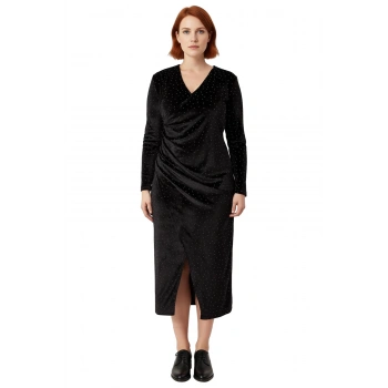 Kadın Siyah Uzun Kollu Midi Boy Kruvaze Yaka Parti Büyük Beden A Line Örme Elbise Kaliteli