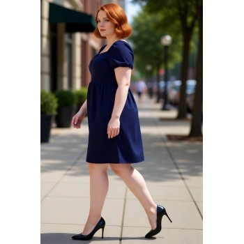 Kadın Skater Kalıp Balon Kol Kare Yaka Mini Elbise %100 Pamuklu Yazlık Konforlu Şık Tasarım