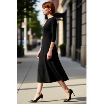 Kadın Skater Kalıp Kayık Yaka Midi Elbise Şık Ve Rahat Tarzıyla Günlük Özel Anlar İçin İdeal