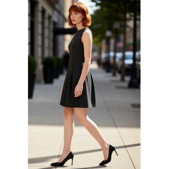 Kadın Skater Kalıp Kolsuz Kısa Mini Dokuma Elbise Bisiklet Yaka Casual Günlük Kullanım İçin İdeal