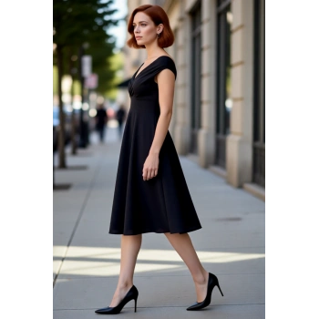 Kadın Skater Kalıp Kolsuz Midi Boy Carmen Yaka Düz Desen Abiye Gece Elbisesi Şık Ortamlar İçin İdeal