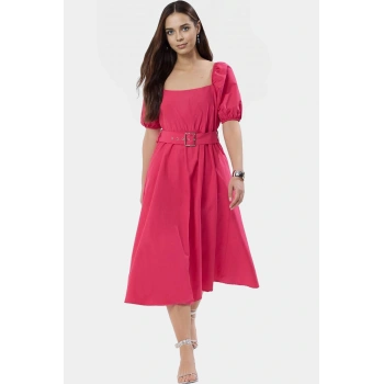 Kadın Skater Kalıp Midi Elbise Pamuklu Terrycotton Kumaş Günlük Şık Tarz Modern Stil Konforlu Kesim