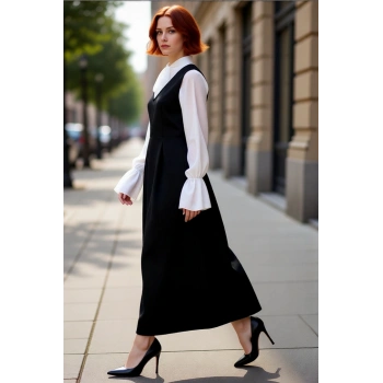 Kadın Skater Kesim V Yaka Kolsuz Dalgıç Maxi Elbise Tesettür Şıklığı Kış Kombinleri İçin Kaliteli