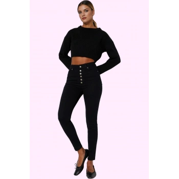 Kadın Skinny Jean Yüksek Bel Düğmeli Stretch Günlük Ve İş Hayatında Şıklık Kaliteli Malzeme