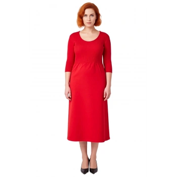 Kadın Smart Ofis Casual Günlük Kullanım Midi Triko A Line Havuz Yaka Truvakar Kol Elbise Kaliteli