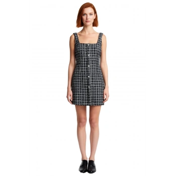 Kadın Smart Siyah Kareli Tüvit Mini Elbise Kalın Askılı Düz Kesim Sonbahar Kış Stili Kaliteli