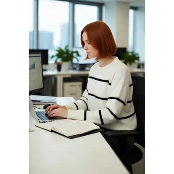 Kadın Soğuk Havalar İçin Oversize Çizgili Triko Kazak Bisiklet Yaka Düşük Kol Şık ve Modern