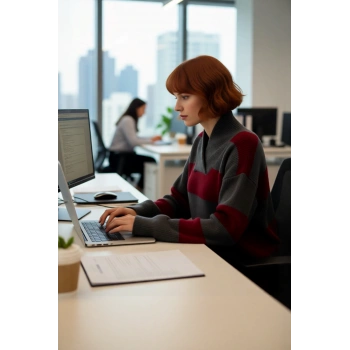 Kadın Soğuk Havalar İçin Oversize Düşük Kol V Yaka Çizgili Triko Kazak Trend Tasarım Kaliteli