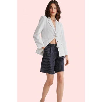 Kadın Şort Çizgili Desen Yüksek Bel Geniş Paça Kısa Boy Yazlık Günlük Kullanım Özel Günler