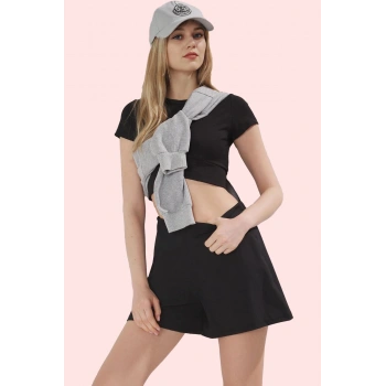 Kadın Spor Likra Wide Leg Kısa Boy Şort Etek Görünümlü Normal Bel Rahat Kesim Günlük Kullanım