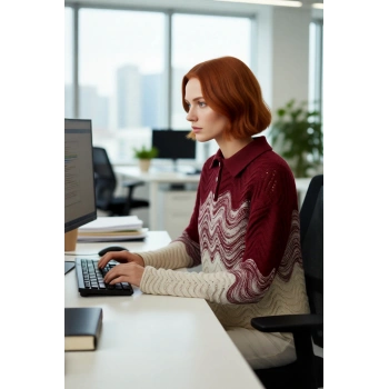 Kadın Standart Kollu Polo Yaka Triko Kazak Mücevher Düğmeli Crop Model Kışlık Rahat Tasarım