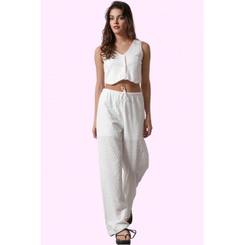 Kadın Straight Kalıp Brode Pantolon Günlük ve Rahat Kullanım Hafta Sonu Yaz Aylarının Vazgeçilmezi