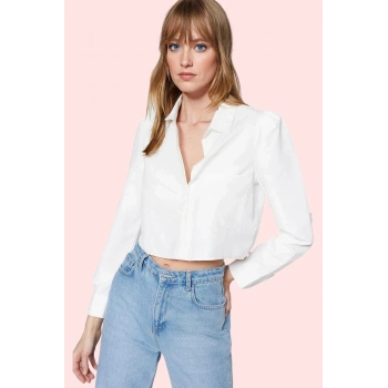 Kadın Terrycotton Kumaş Crop Gömlek Boxy Kalıp Smart Stil Günlük Kombinler Kaliteli Malzeme