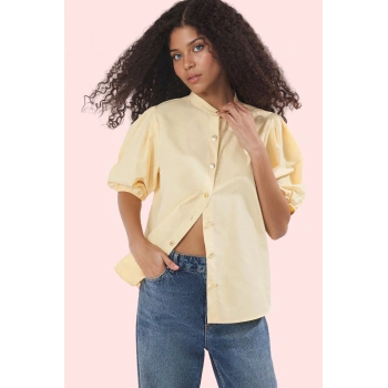 Kadın Terrycotton Kumaş Kısa Kollu Bisiklet Yaka Oversize Gömlek Yazlık Günlük Özel Günler