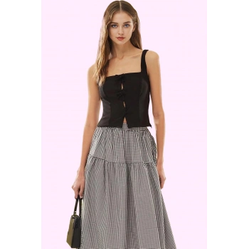 Kadın Terrycotton Midi Ekose Etek A line Kesim Günlük Casual Tarz Yaz Aylarının Vazgeçilmezi