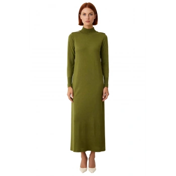 Kadın Tesettür A Kesim Maxi Triko Elbise Omuzları İncili Uzun Kol Dik Yaka Kış Sezonuna Özel Şık