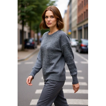 Kadın Triko Kumaş Düz Desenli Oversize Bisiklet Yaka Kazak Soğuk Günler İçin İdeal Seçim Kaliteli