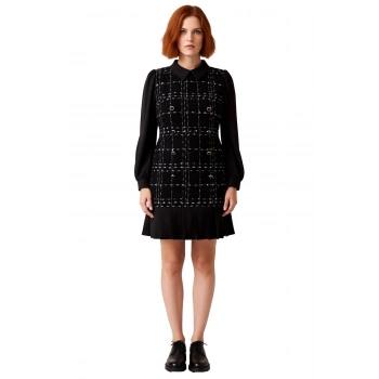 Kadın Uzun Balon Kol Gömlek Yaka Ekose Tüvit Elbise Modern A line Kesim Kısa Boy Kış İçin Kaliteli