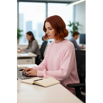 Kadın Uzun Kesim Bisiklet Yaka Reglan Kol Selanik Dokuma Örgü Detaylı Akrilik Triko Kazak Kaliteli