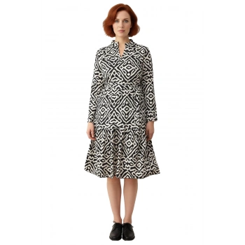 Kadın Uzun Kollu A Line Kısa Örme Etnik Desenli Polo Yaka Bürümcük Günlük Elbise Modern Stil