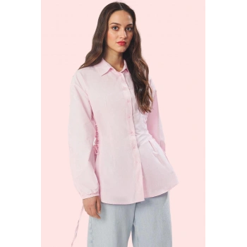 Kadın Uzun Kollu Gömlek Yaka Dokuma Basic Kalıp Terrycotton Kumaş Günlük Kullanım Hafta Sonu