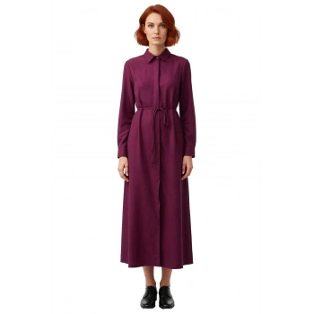 Kadın Uzun Kollu Gömlek Yaka Maxi Boy A Line Kesim Düz Dokuma Tesettür Günlük Elbise Kaliteli