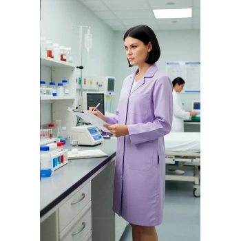 Kadın Uzun Kollu İş Önlüğü OEKOTEX Sertifikalı Vanessa Şık Rahat Cepli Model