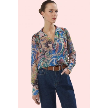 Kadın Uzun Kollu Şifon Gömlek Oversize Kalıp Çok Desen İş Ve Günlük Yaz Aylarının Vazgeçilmezi