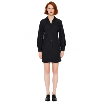 Kadın Uzun Kollu Siyah Mini A Line Gömlek Elbise Rahat Düşük Kol Tasarımıyla Kış Şıklığı Kaliteli