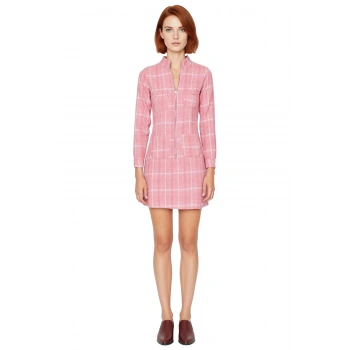 Kadın Uzun Kollu Tüvit Dokuma Ekose Desenli Fermuarlı Dik Yaka Bodycon Mini Elbise Kışlık Şıklık