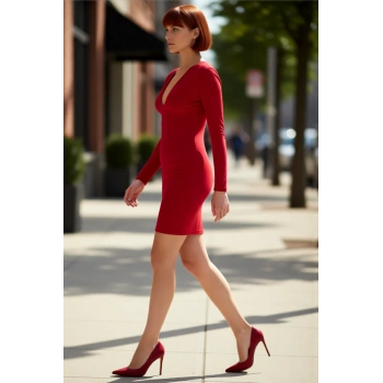 Kadın Uzun Kollu V Yaka Vücudu Saran Mini Elbise Şık Gece Davetleri İçin İdeal Bodycon Kesim