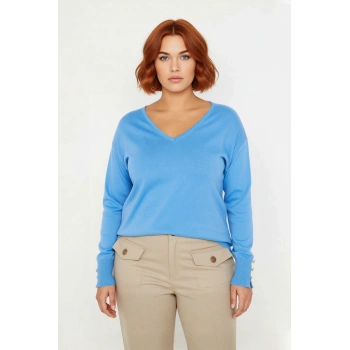 Kadın V Yaka Düğme Detaylı Triko Kazak Günlük Şıklık Ve Konfor Sunan Uzun Kollu Tasarım Kaliteli