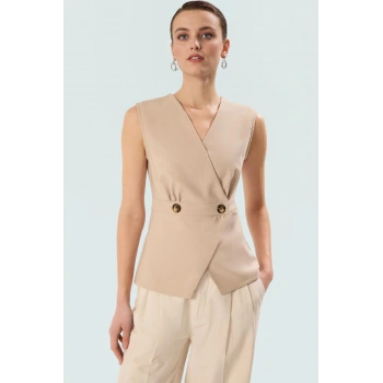 Kadın V Yaka Kruvaze Bluz Yazlık Günlük Polyester Elastan Trend Tasarım Kaliteli İşçilik