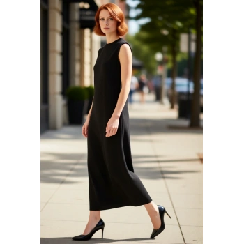 Kadın Vatka Detaylı Kolsuz A Kesim Maxi Elbise 100 Pamuk Örme Kumaş Yazlık Günlük Şık Tasarım