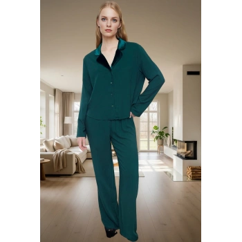 Kadın Viskoz Dokuma Pijama Takımı Kışlık Homewear Rahat Kalıp Özel Tasarım Seçkin Malzeme