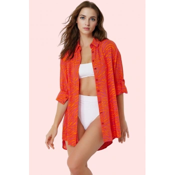 Kadın Viskoz Uzun Kollu Dokuma Plaj Gömleği Animal Desenli Yazlık Şıklık Dayanıklı Malzeme