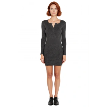 Kadın Vücuda Oturan Örme Çıtçıt Detaylı Mini Elbise Uzun Kollu Kış Aylarının Favorisi Stilinize