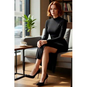 Kadın Vücudu Saran Sandy Dokuma Uzun Kollu Cut Out Detaylı Dik Yaka Midi Parti Abiye Elbise