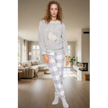 Kadın Wellsoft Örme Pijama Takımı Lama Desenli Kışlık Özel Tasarım Günlük Kullanım İçin