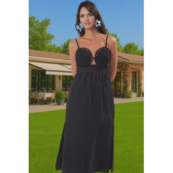 Kadın Yazlık Dantelli A Line Midi Elbise %53 Pamuk %47 Polyester Modern Stil Dayanıklı Malzeme