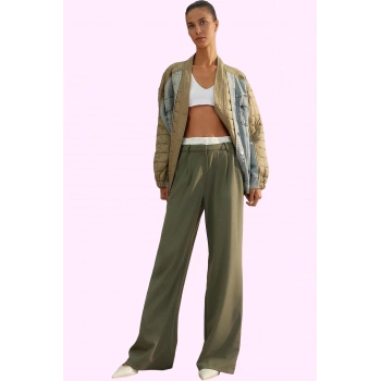 Kadın Yazlık Geniş Paça Pantolon Yüksek Bel Dokuma Poliviskon Kumaş Günlük Şıklık Hafta Sonu