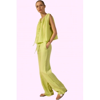 Kadın Yazlık Keten Wide Leg Pantolon Yüksek Bel Düz Desen Günlük Stil Yaz Aylarının Vazgeçilmezi