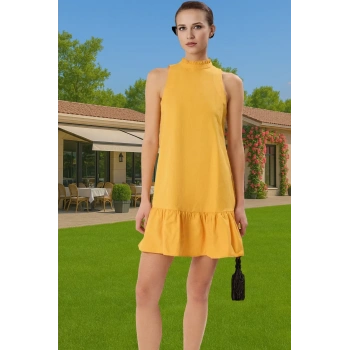 Kadın Yazlık Kolsuz Mini Elbise Pamuk Polyester Poplin Dokuma Günlük Kullanım İçin Rahat Ve Şık