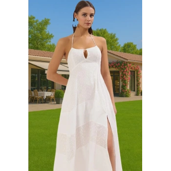 Kadın Yazlık Maxi Elbise Brode Detaylı Poplin Kumaş Rahat Kesim Kaliteli İşçilik Trend Tasarım