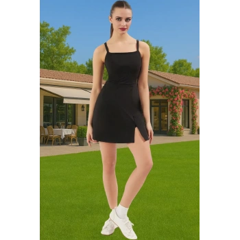 Kadın Yazlık Mini Elbise Örme Kumaş İnce Askılı Spor Yüksek Kalite Zarifane Tasarım Rahat Kullanım